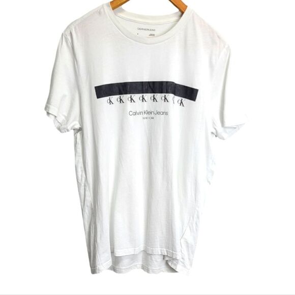Calvin‎ Klein Jeans White T-Shirt 100% Cotton Size Medium - Picture 1 of 4